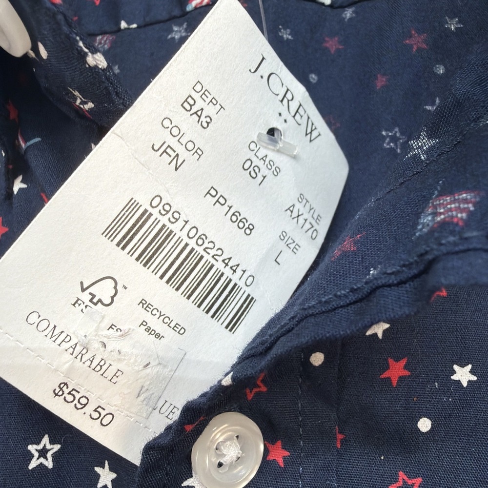 J Crew Slim Short Sleeve Button Down Shirt Flag Print Blue Large - Picture 3 of 10